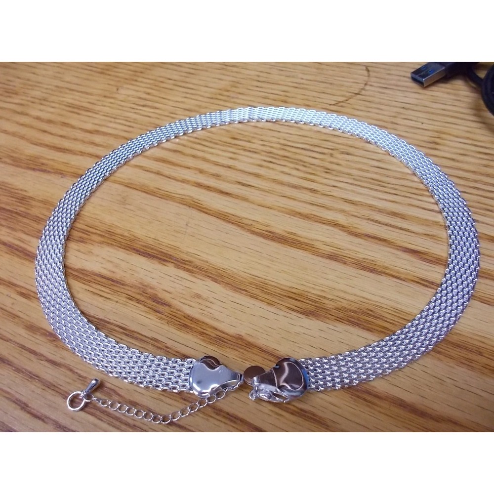 925 Sterling Silver Mesh Choker Necklace Wide Woven Link Adjustable 19 Inch